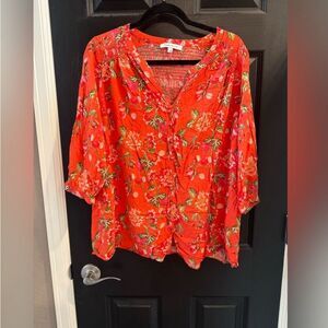 Anthropologie Rose + Olive Flowy Floral Blouse Size 1X Cottagecore Farmcore